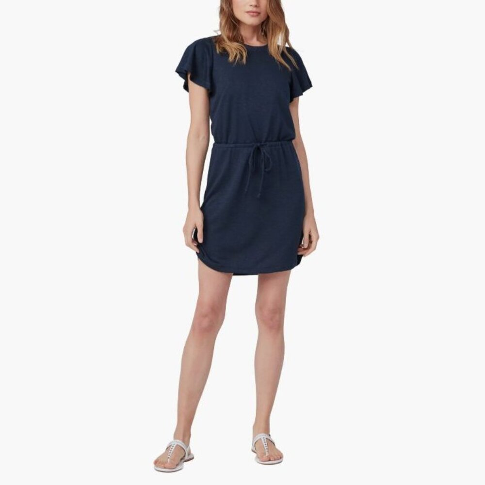 PAIGE Brielle Drawstring Waist T-Shirt Dress Rayon Blend in Heather Navy Size S